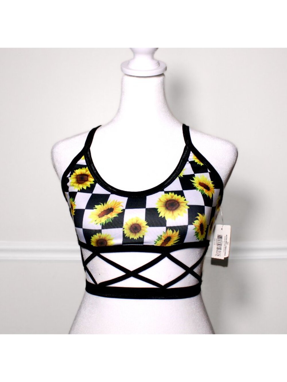 Spencer's Checkered Sunflower Print Bralette Crop Top Summer Festival Size XS/S